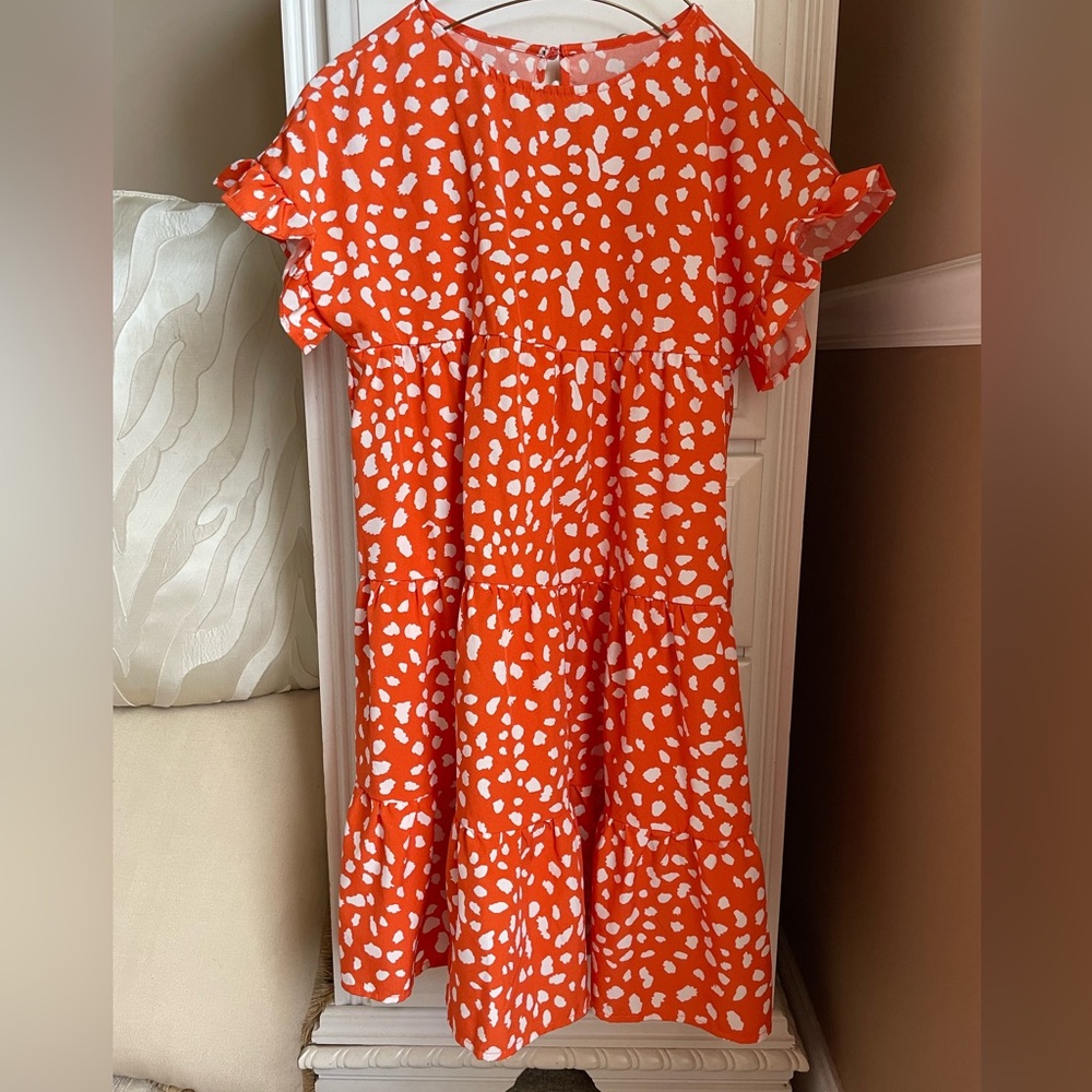 SHEIN Orange and White Polka Dot Dress